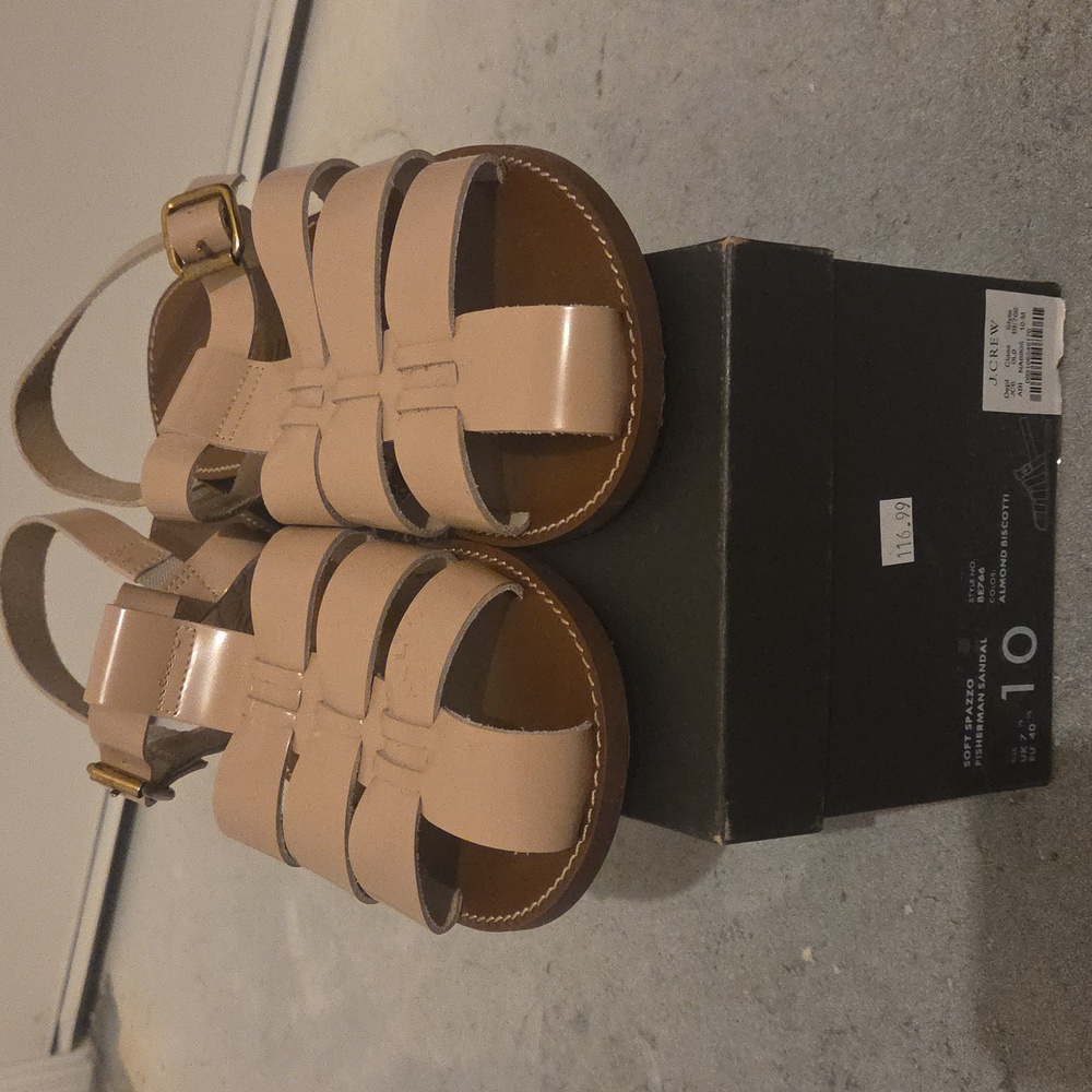J. Crew womens Fisherman Shiny Spazzolato Leather Ankle Strap Sandals - Size 10